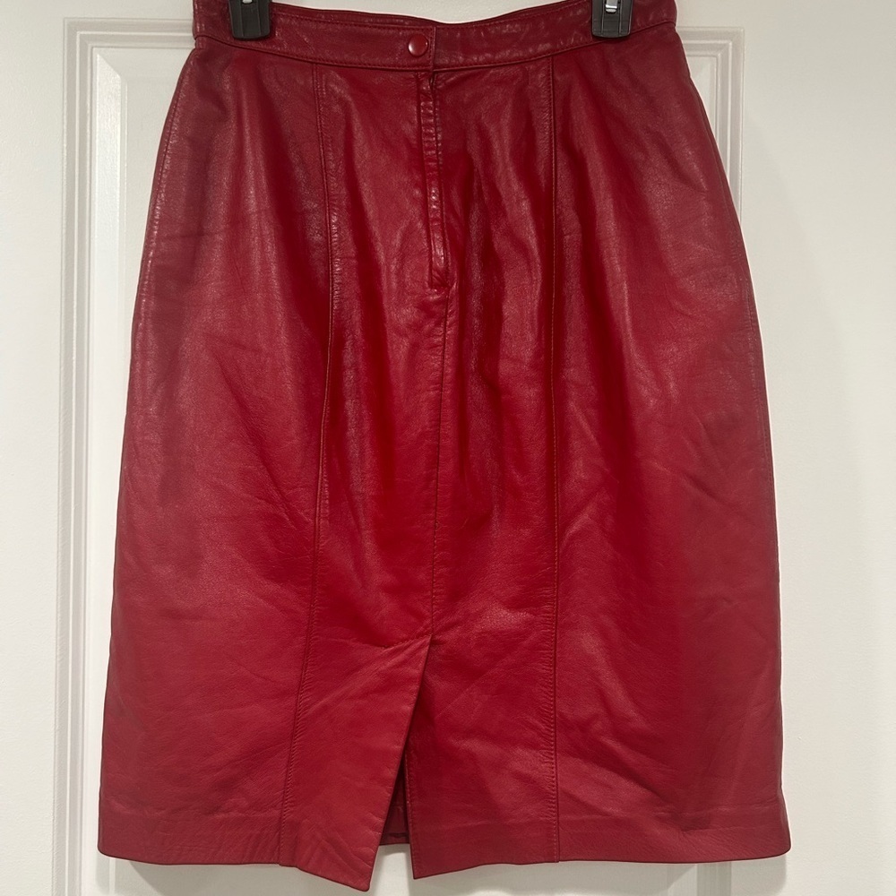 Vintage 80’s Lord & Taylor Taylor Red Leather Pencil Skirt